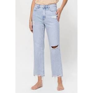 VERVET Women's High-Rise Cropped Kick Flare Jeans - Raw Step Hem, Stretch Denim